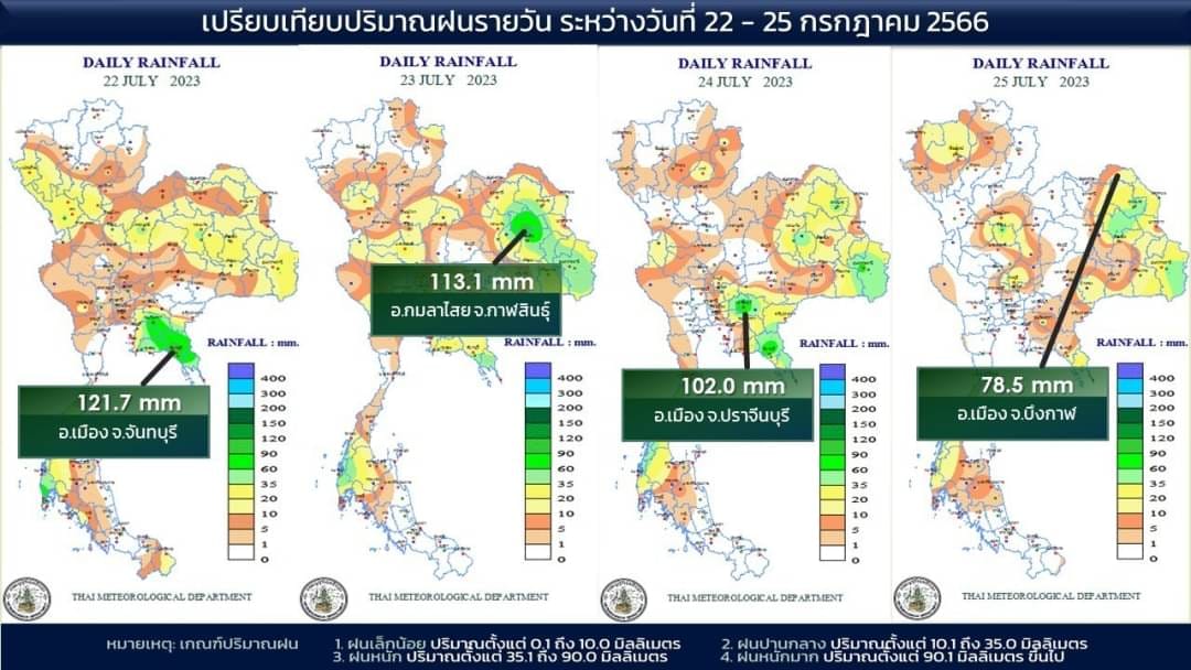 กรมอุตุนิยมวิทยารายงานฝนสะสม 24 ชั่วโมงที่ผ่านมา พื้นที่ไหน? ฝนตกหนักมากสุด