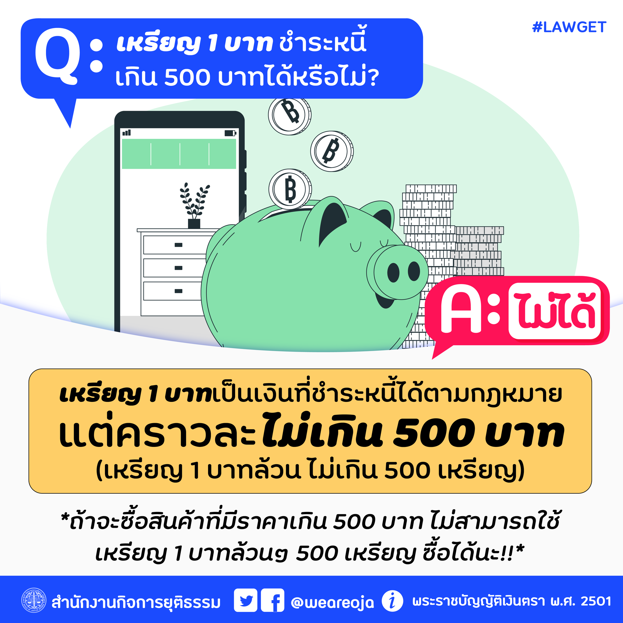 เหรียญ 1 บาท ชำระหนี้ เกิน 500 บาท ได้หรือไม่?