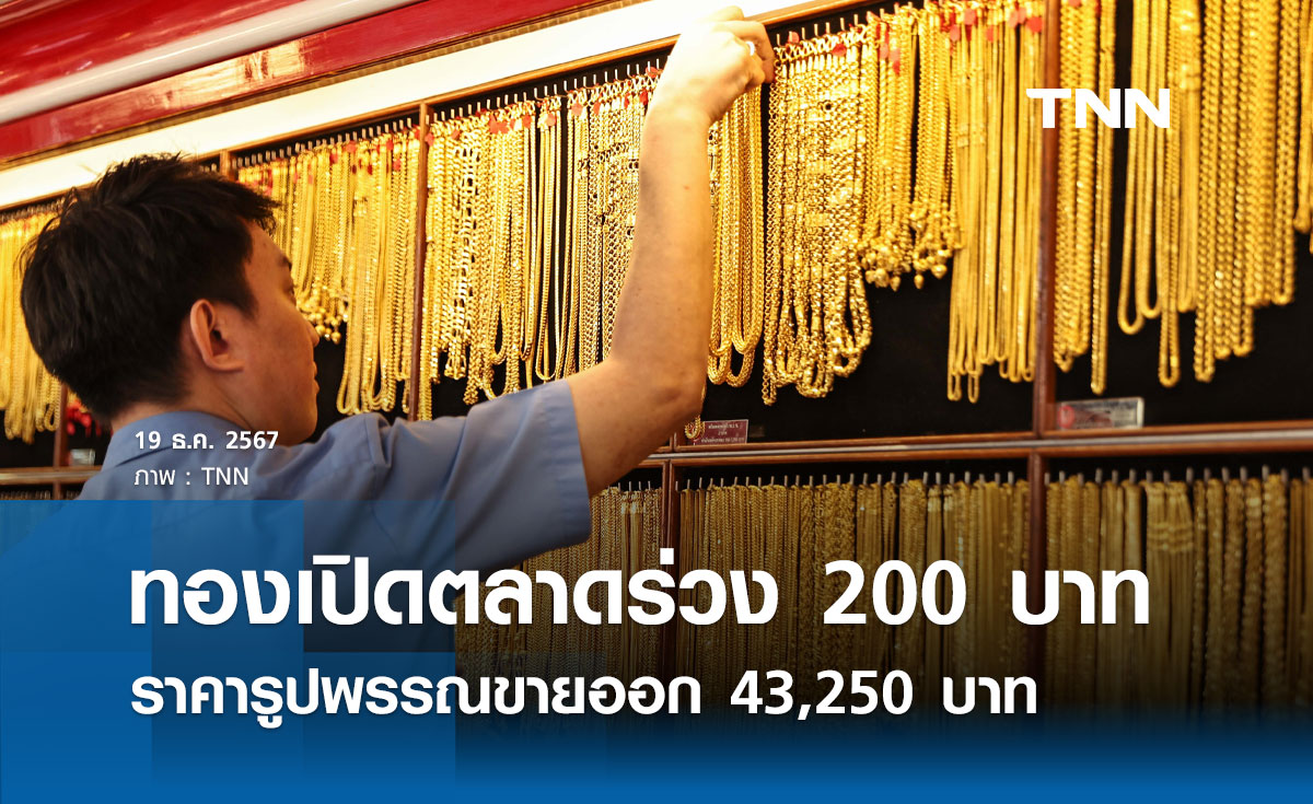 ราคาทองคำวันนี้ 19/12/67 เปิดตลาดลดลง 200 บาท รูปพรรณขายออก 43,250 บาท 