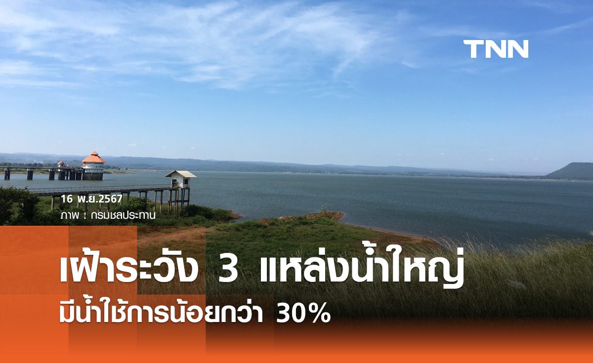 เฝ้าระวัง แหล่งน้ำขนาดใหญ่ มีน้ำใช้น้อยกว่า 30% จำนวน 3 แห่ง 