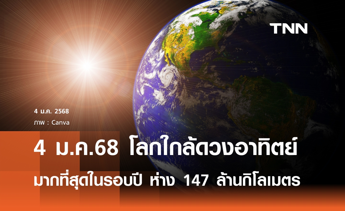 วันนี้ 4 ม.ค.68 โลกใกล้ดวงอาทิตย์ที่สุดในรอบปี ระยะห่างประมาณ 147 ล้านกิโลเมตร