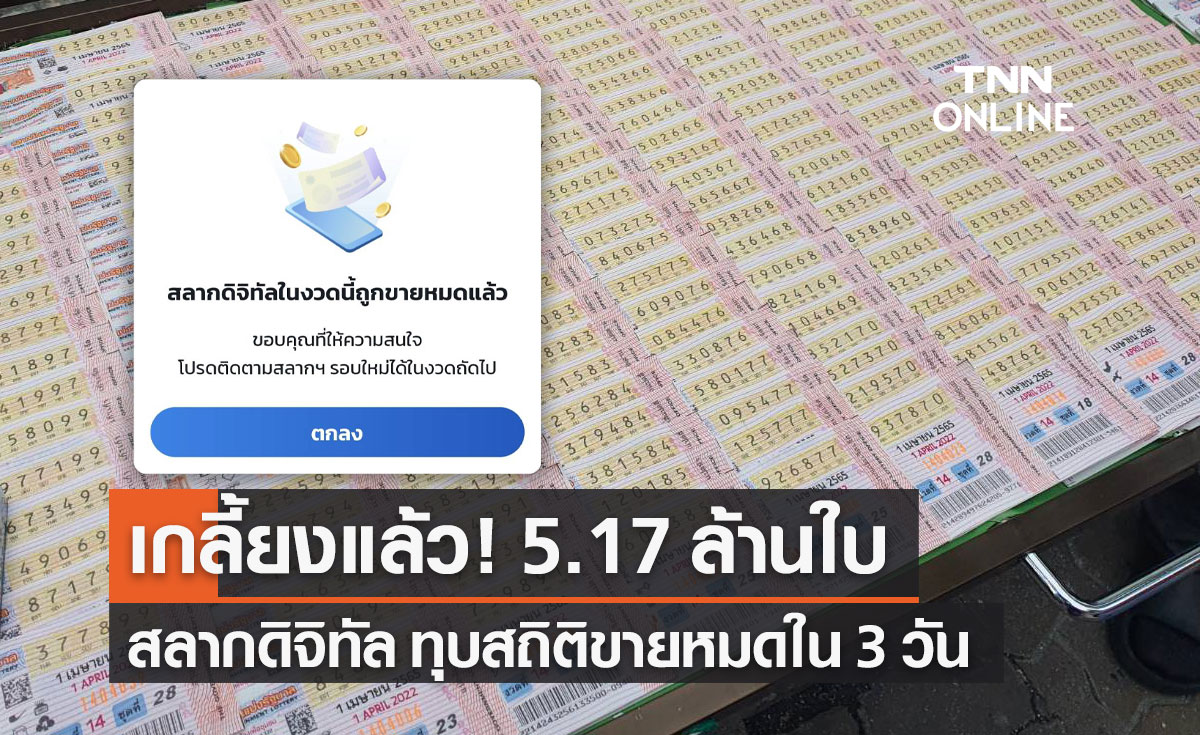 สลากดิจิทัล ขายผ่านแอปฯเป๋าตัง 5.17 ล้านใบ ทุบสถิติเปิดขาย 3 วันหมดเกลี้ยง!