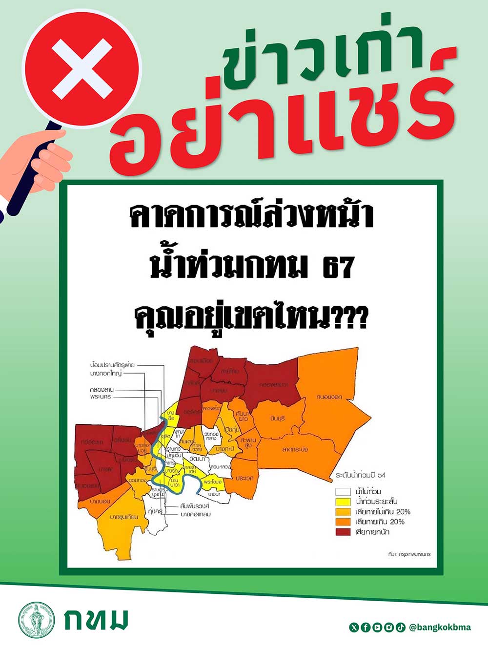 คาดการณ์ล่วงหน้าน้ำท่วมกรุงเทพฯ 67 คุณอยู่เขตไหน กทม. ยืนยันเป็น “ข่าวเก่า”