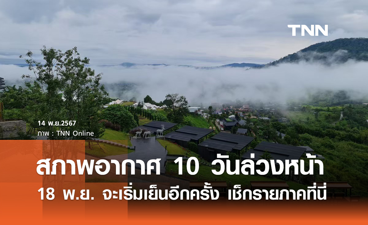 พยากรณ์อากาศ 10 วันล่วงหน้า ช่วง 18 พ.ย.67 จะเริ่มเย็นอีกครั้ง เช็กอากาศรายภาคที่นี่