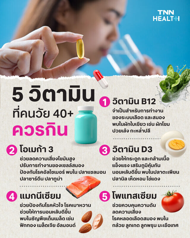 5 วิตามิน ที่คนวัย 40+ควรรับประทาน