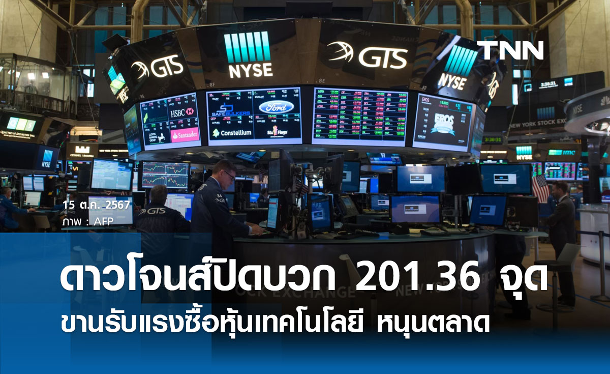 หุ้นวันนี้ดาวโจนส์ 15 ตุลาคม 2567 ปิดบวก 201.36 จุด รับแรงซื้อหุ้นเทคโนโลยี หนุนตลาด