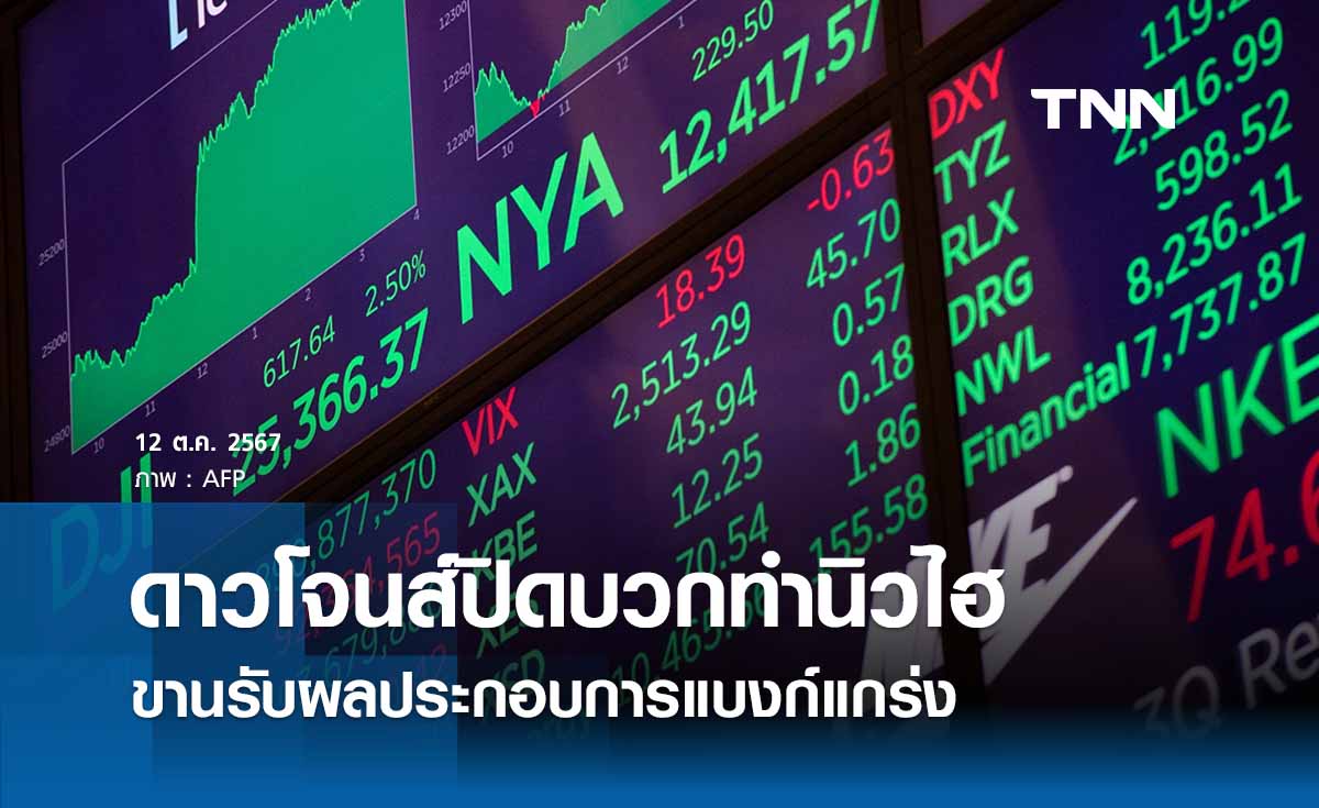 หุ้นวันนี้ดาวโจนส์ 12 ตุลาคม 2567 ปิดบวก 409.74 จุด ขานรับผลประกอบการแบงก์แกร่ง