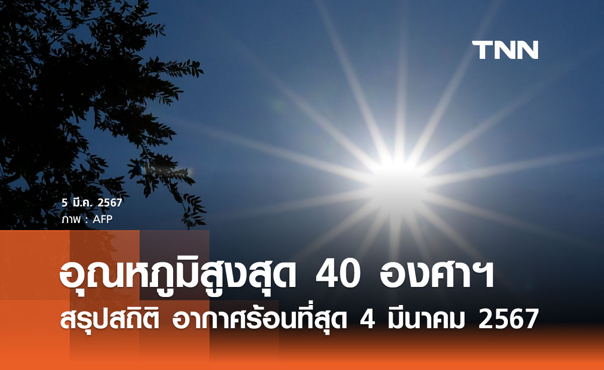 ร้อนระอุ สรุปสถิติ อากาศร้อนที่สุด 4 มีนาคม 2567 อุณหภูมิสูงสุดทะลุ 40 องศาเซลเซียส