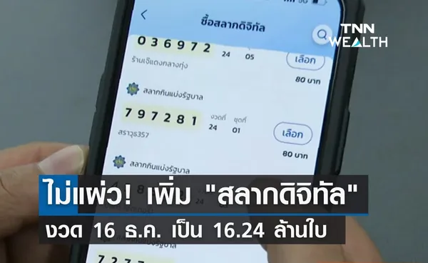 ไม่แผ่ว! สลากดิจิทัล งวด 16 ธ.ค. เพิ่มเป็น 16.24 ล้านใบ