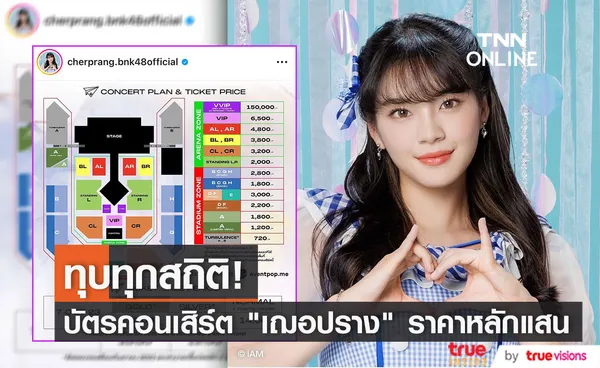 ฮือฮาหนัก! บัตรคอนเสิร์ต VVIP ของ เฌอปราง ราคาพุ่งสูง 150,000 บาท