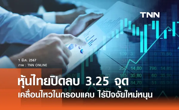 หุ้นไทยวันนี้ 1 มีนาคม 2567 ปิดลบ 3.25 จุด ตลาดเคลื่อนไหวกรอบแคบ ไร้ปัจจัยใหม่หนุน