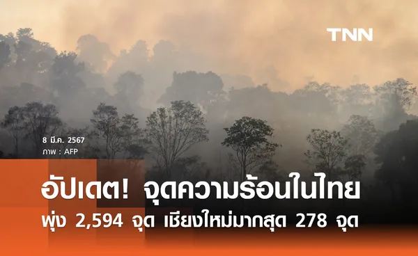 จุดความร้อนในไทย (7 มี.ค. 67) พุ่ง 2,594 จุด เชียงใหม่แชมป์ 278 จุด