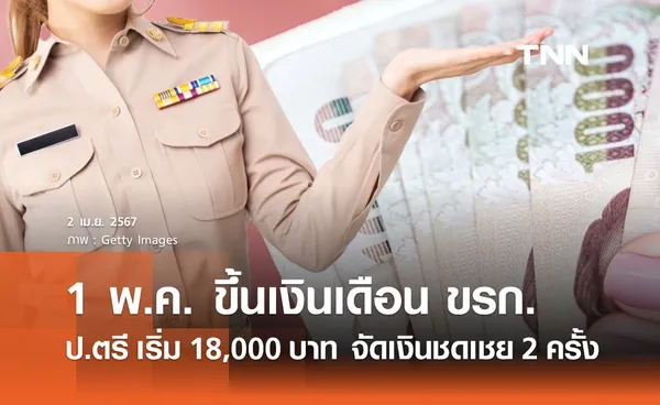 ขึ้นเงินเดือนข้าราชการ 1 พ.ค. 2567 รัฐบาล ประกาศพร้อมแล้ว ป.ตรี เริ่ม 18,000 บาท