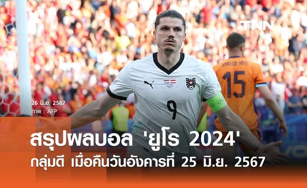 สรุปผลบอล 'ยูโร 2024' กลุ่มดี เมื่อคืนวันอังคารที่ 25 มิ.ย. 2567