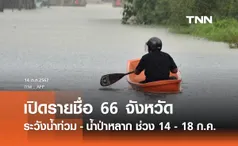 เตือน 66 จังหวัด! ระวังน้ำท่วมฉับพลัน น้ำป่าไหลหลาก ช่วง 14 - 18 กรกฎาคม