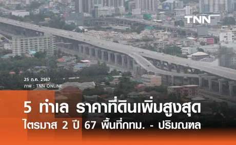 เปิด 5 ทำเล ราคาที่ดินเพิ่มขึ้นสูงสุด ไตรมาส 2 ปี 67 พื้นที่กรุงเทพฯ - ปริมณฑล 