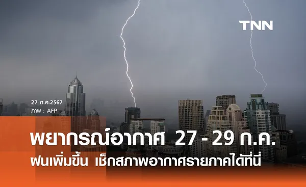 สภาพอากาศช่วงวันหยุดยาว 27 - 29 กรกฎาคม ฝนเพิ่มขึ้นช่วงบ่ายถึงค่ำ