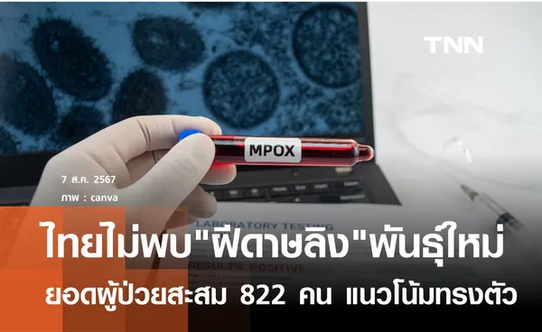 ไทยยังไม่พบฝีดาษลิงพันธุ์ใหม่  ยอดผู้ป่วยสะสม 822 คน  