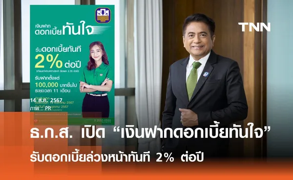 ธ.ก.ส. เปิด “เงินฝากดอกเบี้ยทันใจ” รับดอกเบี้ยล่วงหน้าทันที 2% ต่อปี