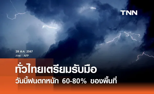 พยากรณ์อากาศวันนี้ 28 สิงหาคม 2567 ทั่วไทยฝนตกหนักถึงหนักมาก 60-80% ของพื้นที่