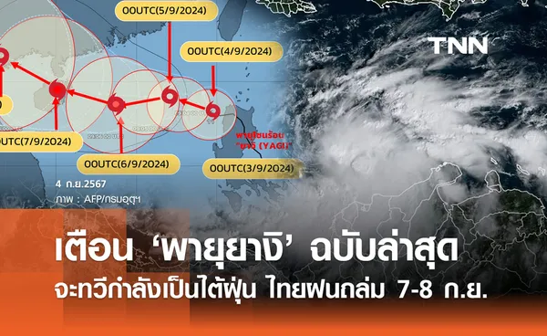 เตือน พายุยางิ ฉบับล่าสุด มีแนวโน้มทวีกำลังเป็นพายุไต้ฝุ่น ไทยฝนตกหนัก 7-8 ก.ย.