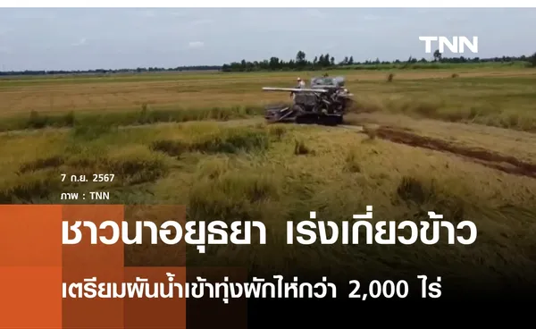 ชาวนาอยุธยาเร่งเกี่ยวข้าว เตรียมผันน้ำเข้าทุ่งผักไห่ 2,000 ไร่ 