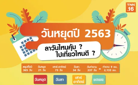 ปฏิทินวันหยุดปี 2563 แนะวันลาสุดคุ้มหยุดยาวพร้อมเที่ยว