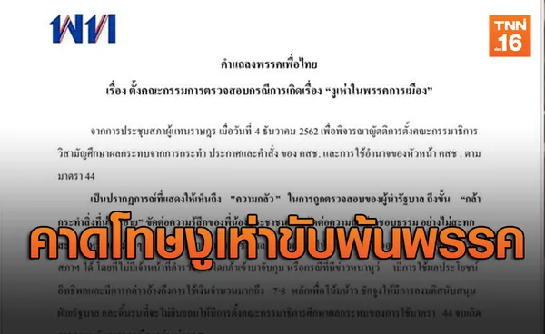 เพื่อไทยตั้งกก.สอบ3ส.ส.งูเห่า คาดโทษขับออกจากพรรค