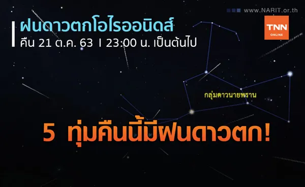 ชวนชม ฝนดาวตก โอไรออนิดส์ คืนวันที่ 21 ต.ค. อัตราตกเฉลี่ย 20 ดวง/ชม.