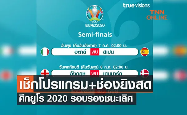 โปรแกรมฟุตบอลยูโร 2020 รอบรองชนะเลิศพร้อมช่องถ่ายทอดสด