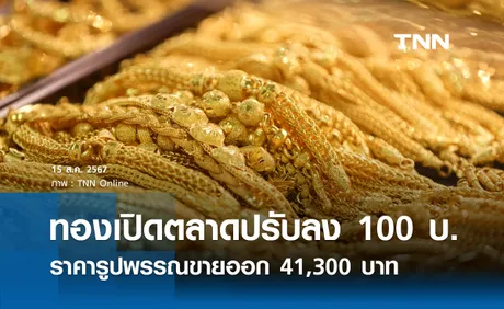 ราคาทองคำวันนี้ 15/08/67 เปิดตลาดปรับลง 100 บาท รูปพรรณขายออก 41,300 บาท 