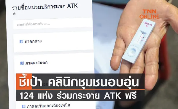 เปิดรายชื่อ คลินิกชุมชนอบอุ่น 124 แห่ง ร่วมกระจาย ATK ฟรี 