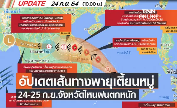 อัปเดตเส้นทาง พายุเตี้ยนหมู่ เช็กด่วน 24-25 ก.ย.นี้ จังหวัดไหนฝนตกหนัก