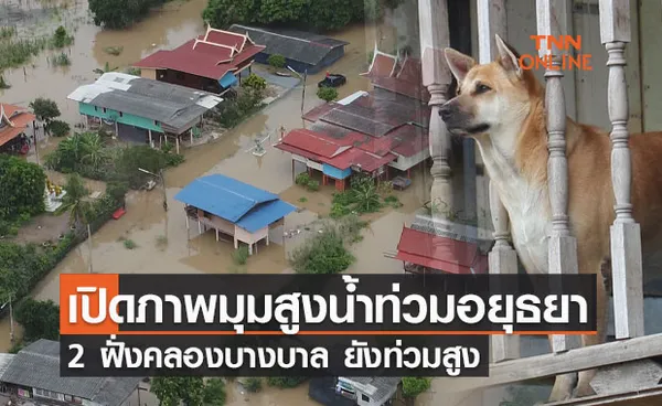 เปิดภาพมุมสูง สถานการณ์น้ำท่วม จ.อยุธยา 2 ฝั่งคลองบางบาล ยังวิกฤต