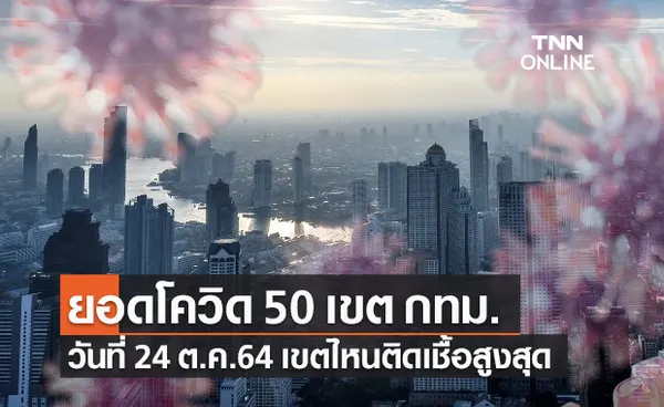 กทม.เปิดตัวเลขผู้ติดเชื้อโควิดรายใหม่ 50 เขต ประจำวันที่ 24 ต.ค.64 